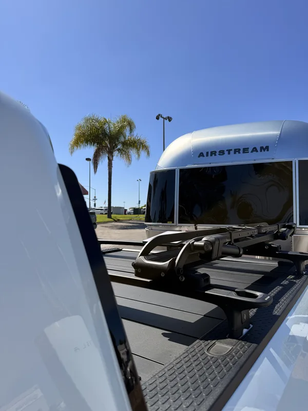 23′ Airstream International hitched to the Rivian R1T at San Diego, CA, July 2025