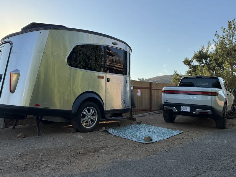 The 16-foot Airstream Basecamp parked at home in San Diego, California, July 2024
