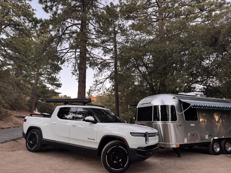 The 23-foot Airstream International tucked into the forest at Pine Cove, California