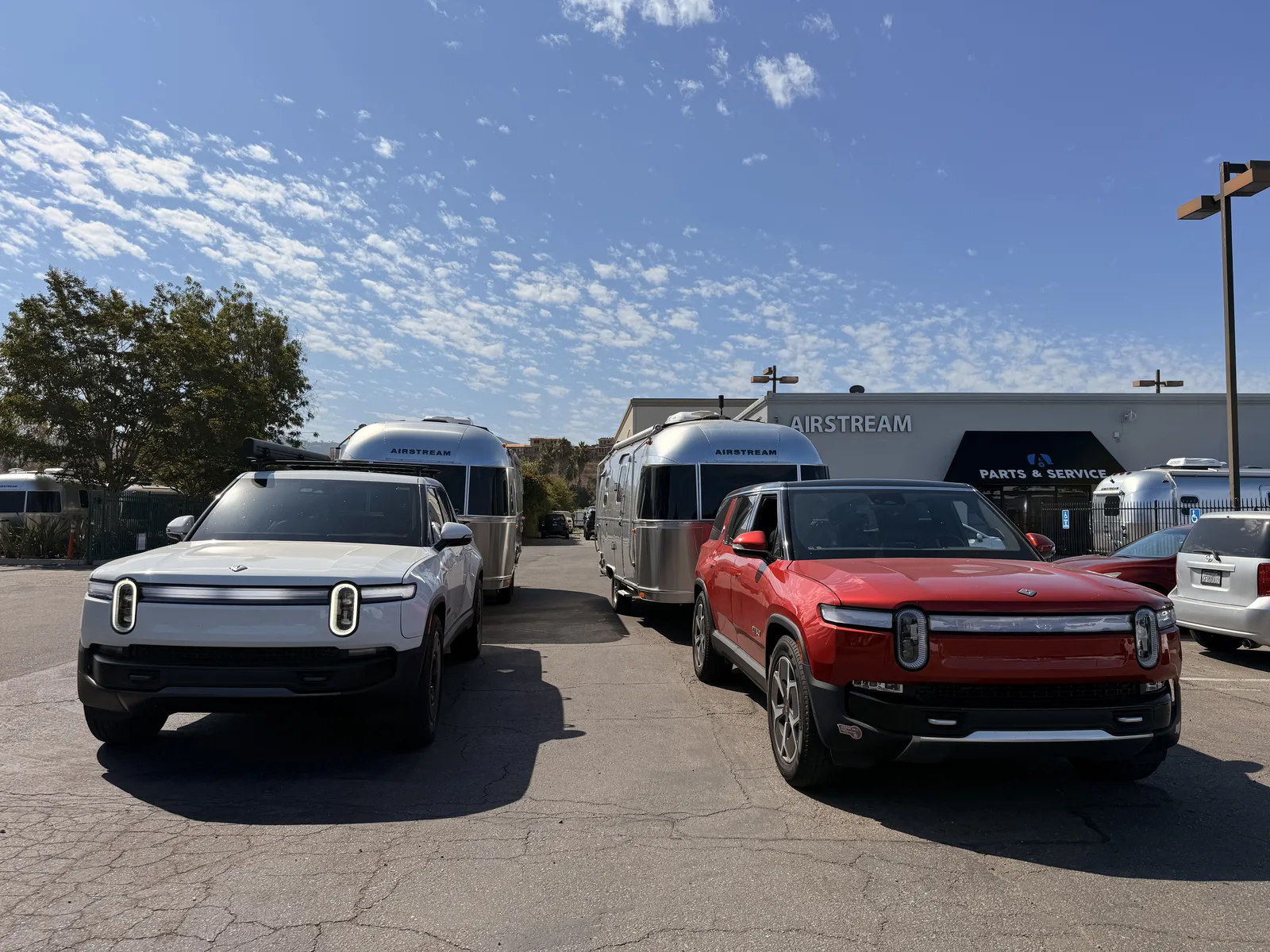 23′ Airstream International hitched to the Rivian R1T at San Marcos, CA, August 2025