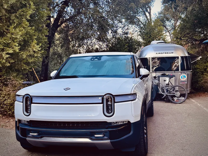 The 23-foot Airstream International parked in the pines at Julian, California