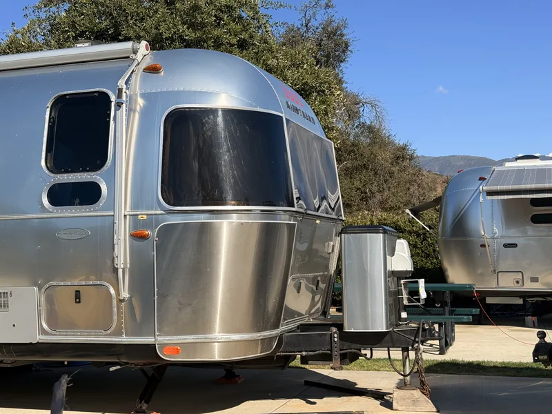20′ Airstream Caravel hitched to the Rivian R1T at Indian Point, MO, May 2026