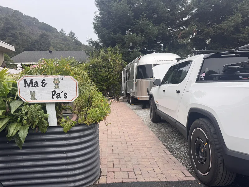 23′ Airstream International hitched to the Rivian R1T at Monterey County, CA, September 2025