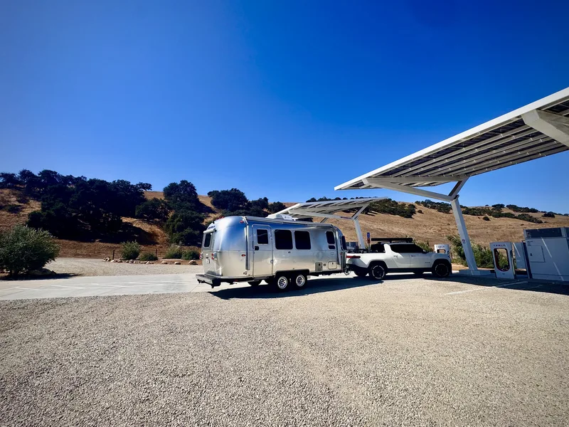 23′ Airstream International hitched to the Rivian R1T at Monterey County, CA, September 2025
