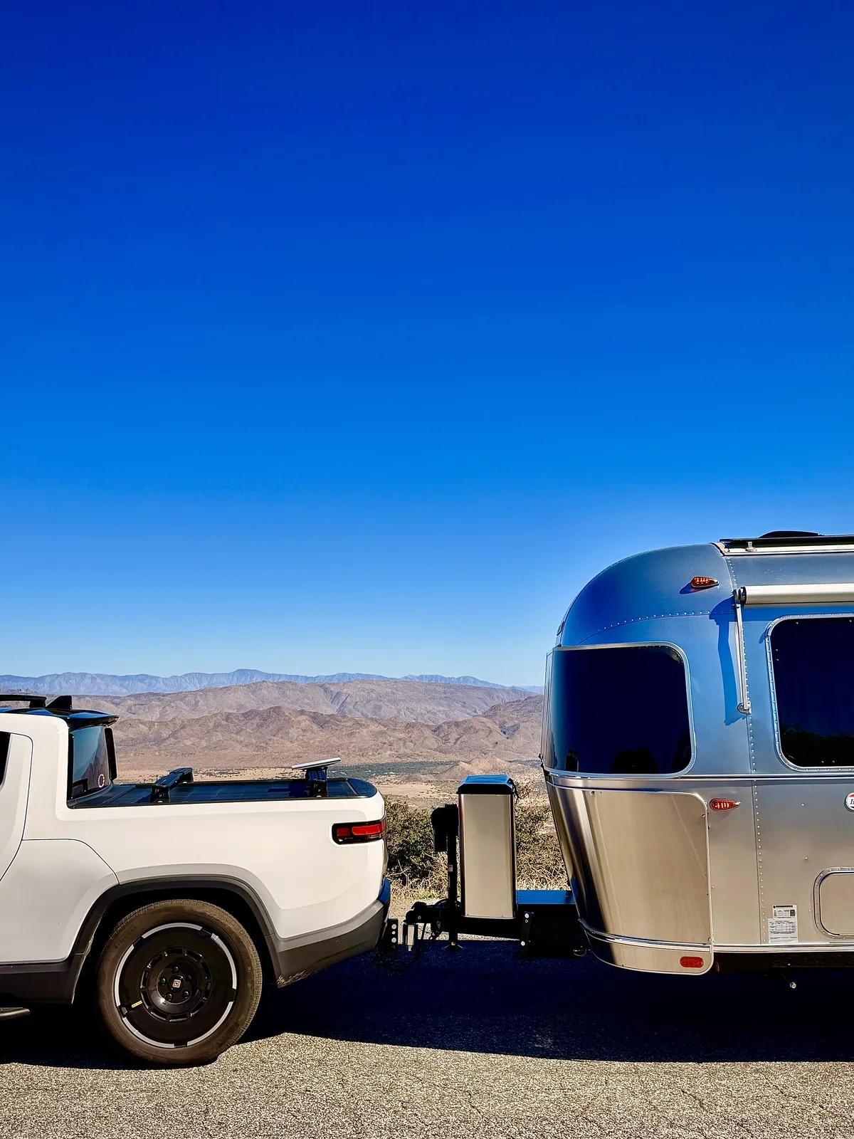 23′ Airstream International hitched to the Rivian R1T at Julian, CA, October 2025