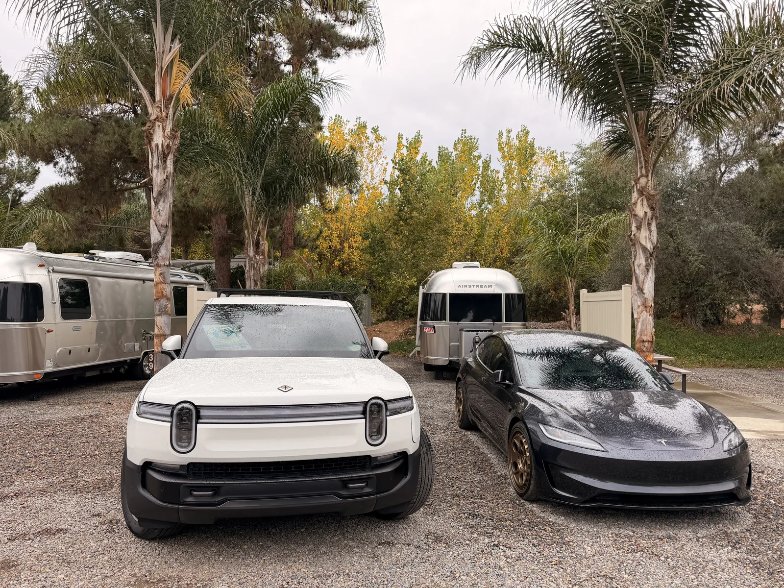 23′ Airstream International hitched to the Rivian R1T at Lakeside, CA, November 2025