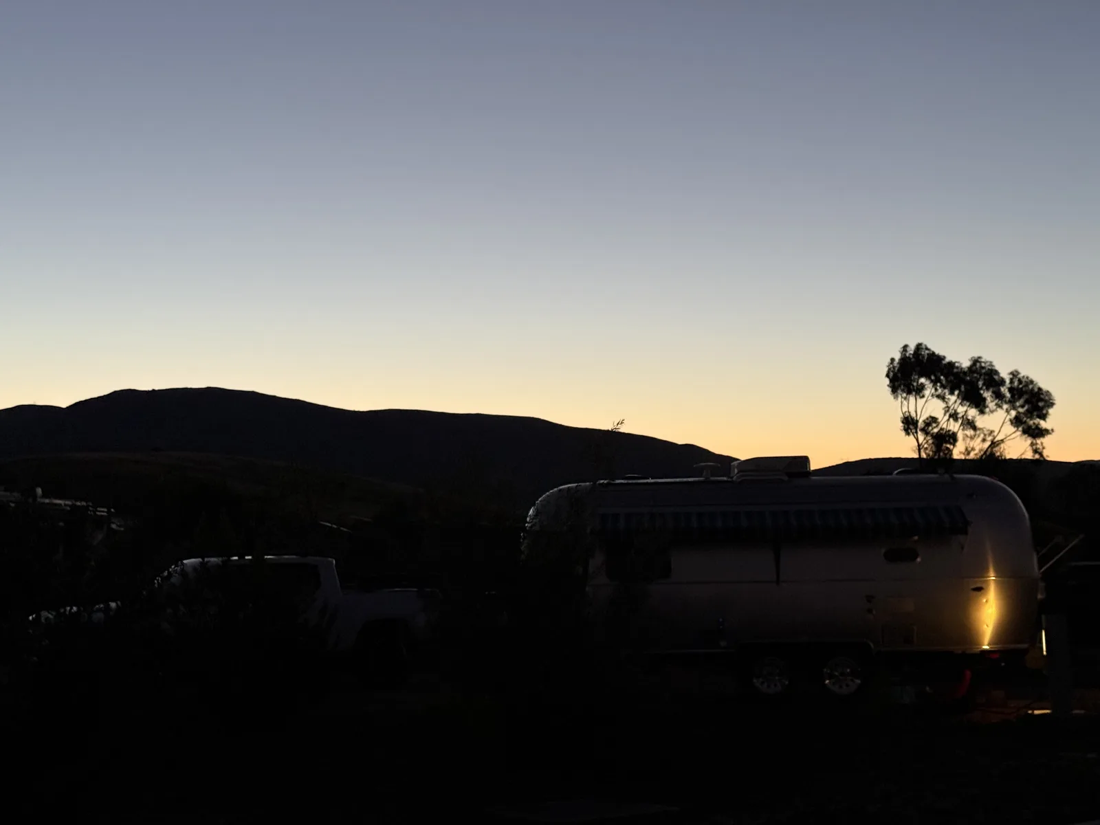 23′ Airstream International hitched to the Rivian R1T at San Diego, CA, March 2026