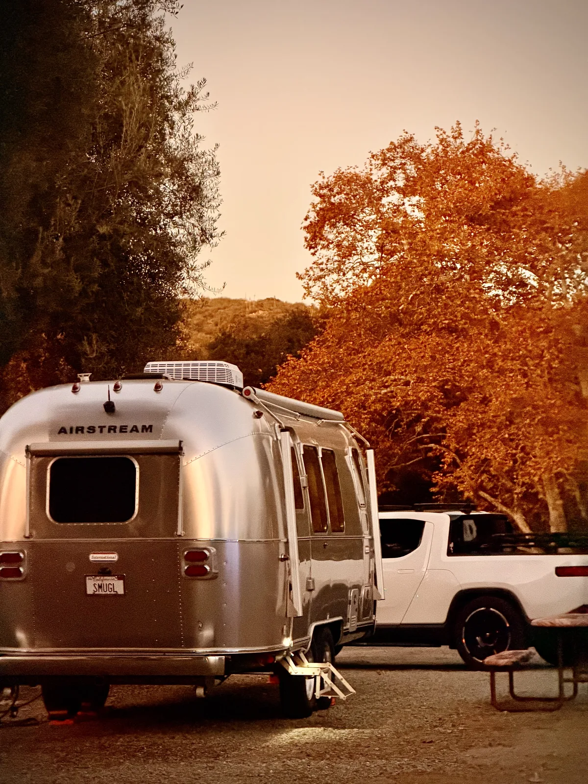 23′ Airstream International hitched to the Rivian R1T at San Diego County, CA, December 2025