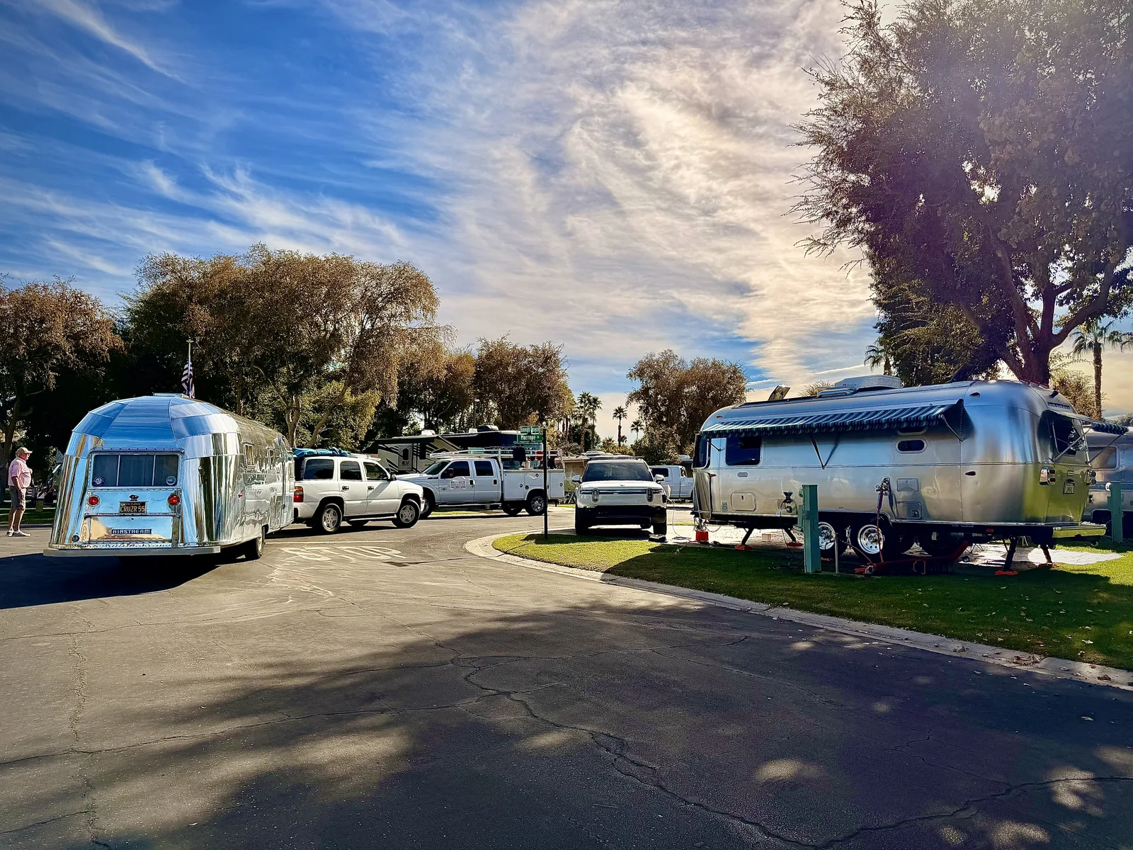 23′ Airstream International hitched to the Rivian R1T at Palm Desert, CA, December 2025