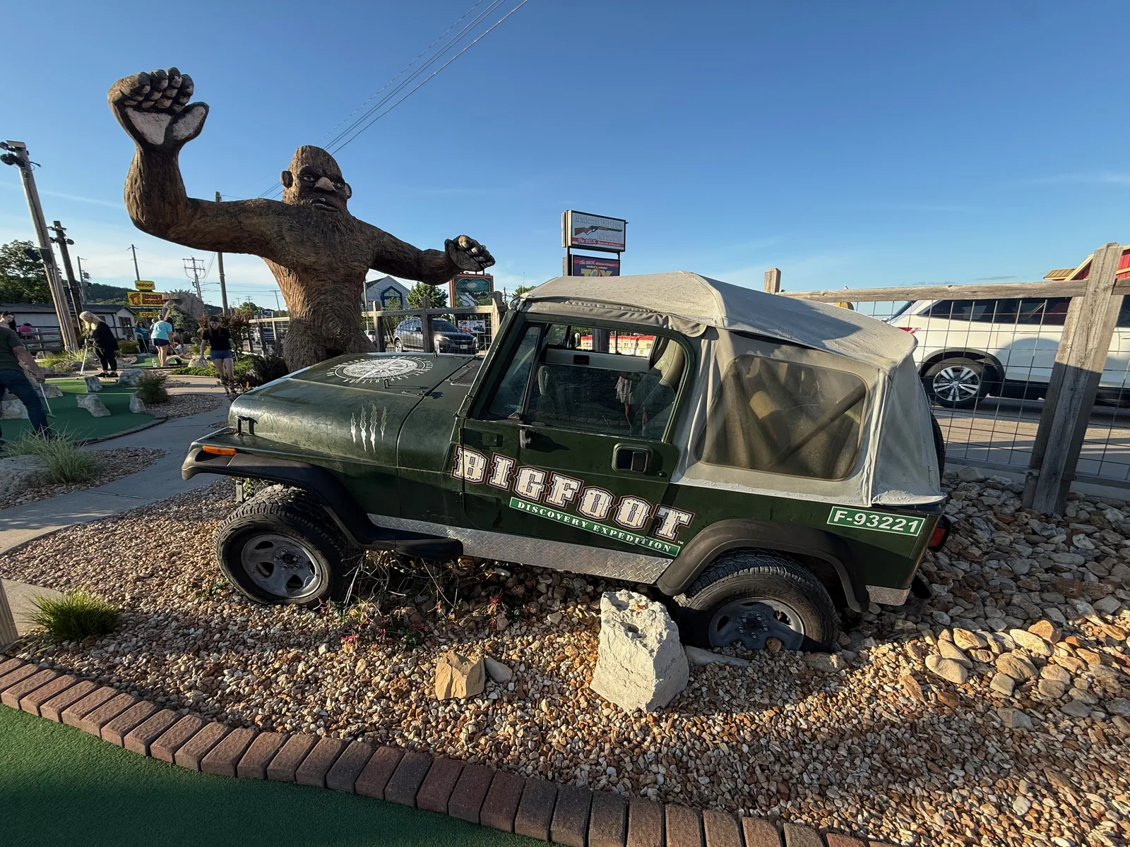 A camouflaged BIGFOOT monster truck on display out front at the Bigfoot Fun Park in Branson