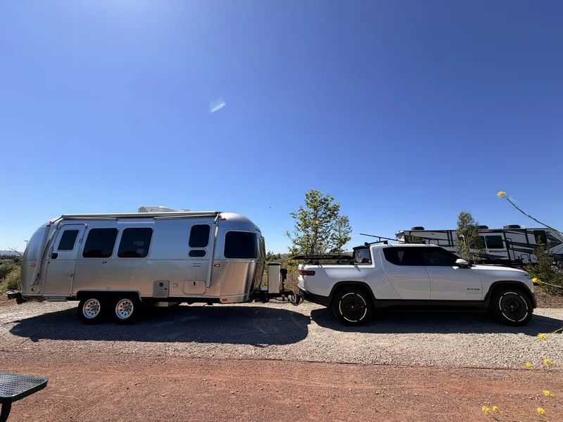 23′ Airstream International hitched to the Rivian R1T at San Diego, CA, March 2026