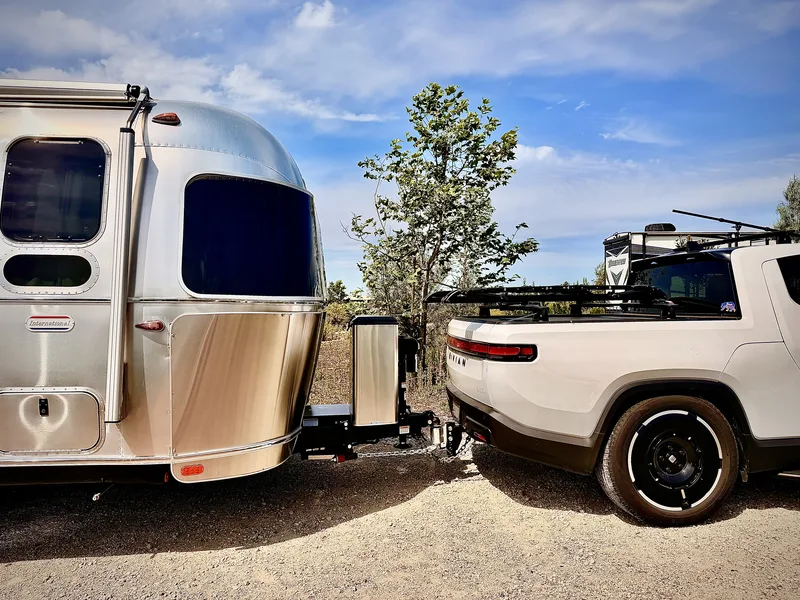 23′ Airstream International hitched to the Rivian R1T at San Diego, CA, March 2026